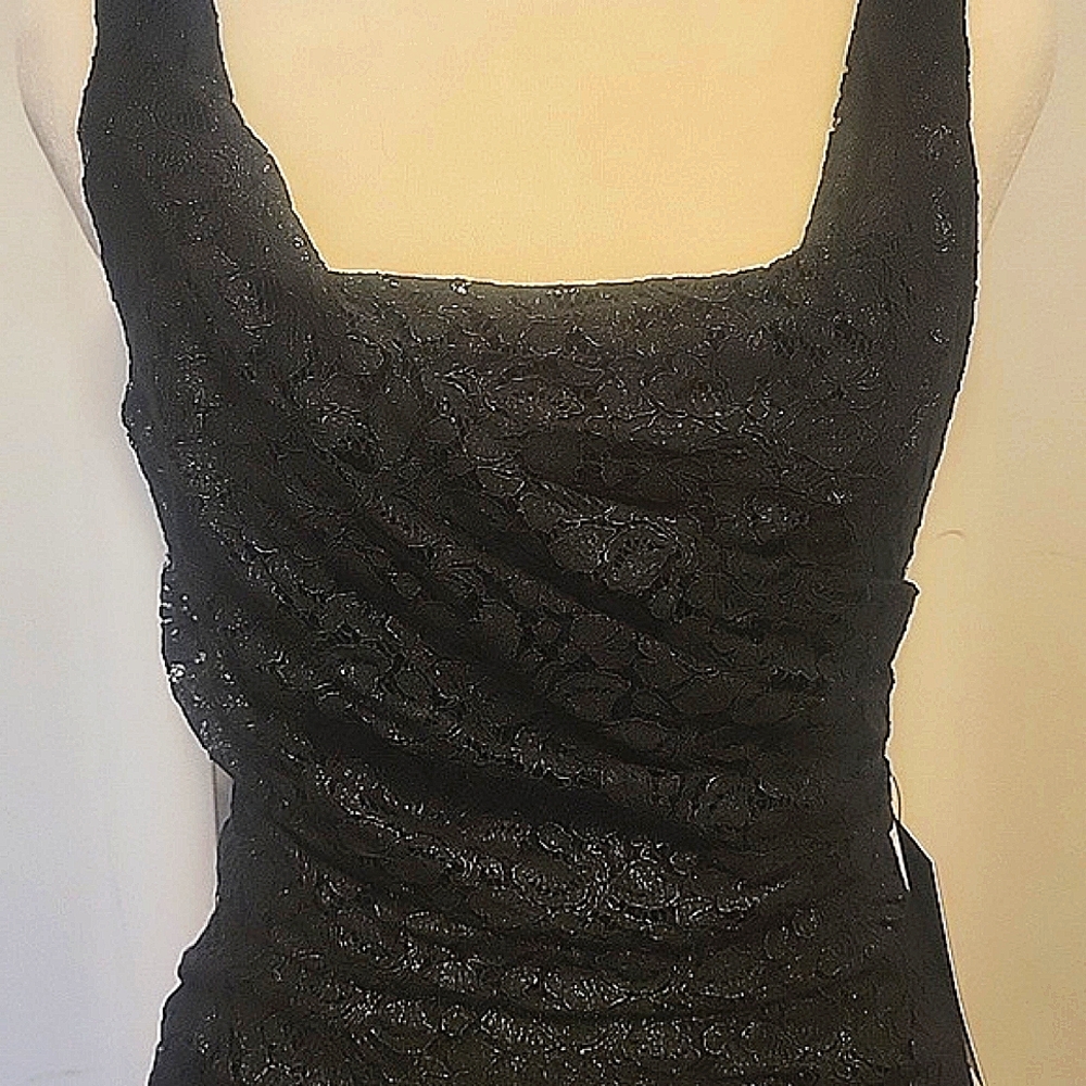 NWT Black Dress with Metallic Lace Overlay